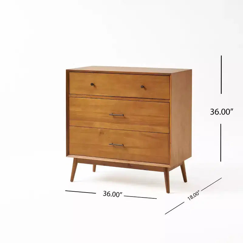 Cassettiera Rettangolare in Legno di Acacia a 3 Cassetti, Finitura Legno Naturale per Camera da Letto e Cabina Armadio