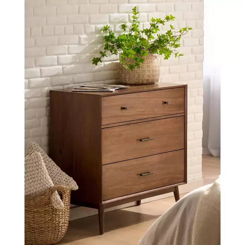 Cassettiera Rettangolare in Legno di Acacia a 3 Cassetti, Finitura Legno Naturale per Camera da Letto e Cabina Armadio
