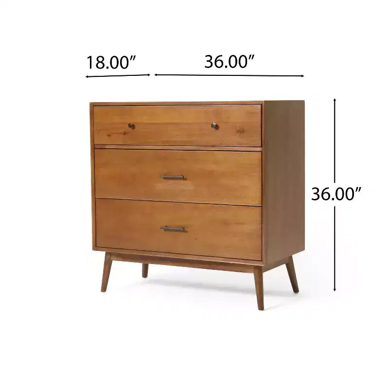Cassettiera Rettangolare in Legno di Acacia a 3 Cassetti, Finitura Legno Naturale per Camera da Letto e Cabina Armadio