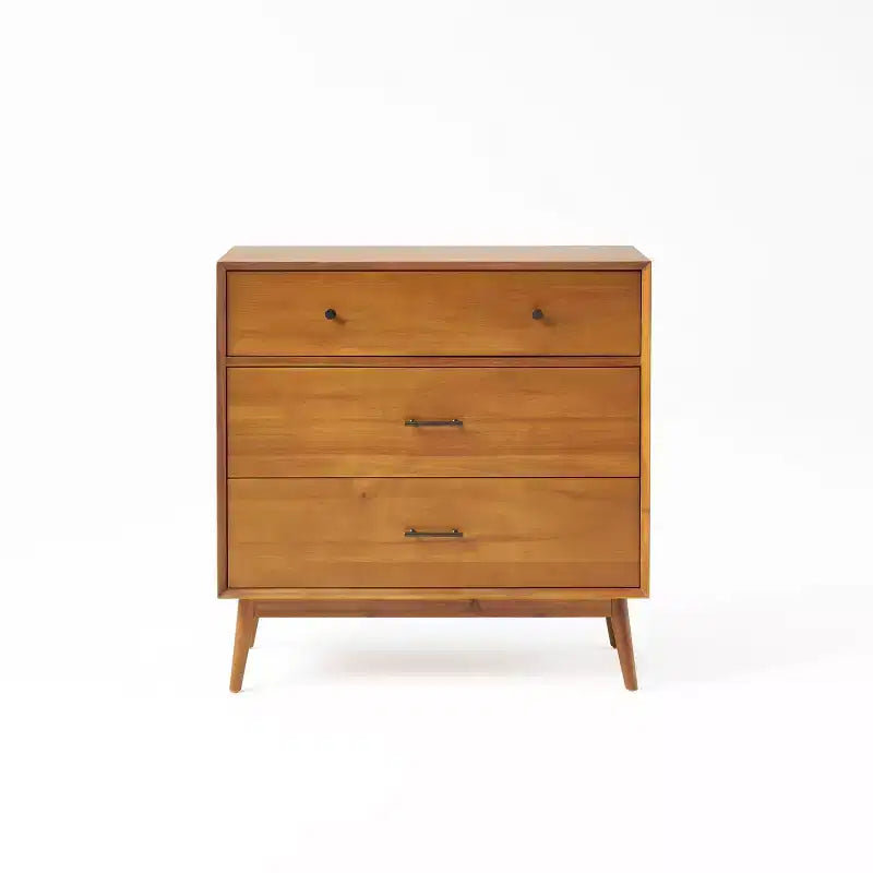 Cassettiera Rettangolare in Legno di Acacia a 3 Cassetti, Finitura Legno Naturale per Camera da Letto e Cabina Armadio