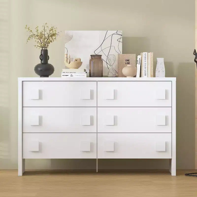 Famapy Large White 6 Drawer Chest of Drawers Double Handle Design Dresser for Bedroom