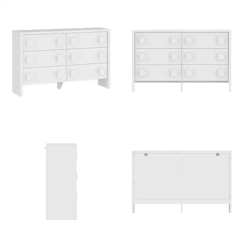 Cassettiera grande bianca a 6 cassetti, comò dal design con doppia maniglia per camera da letto