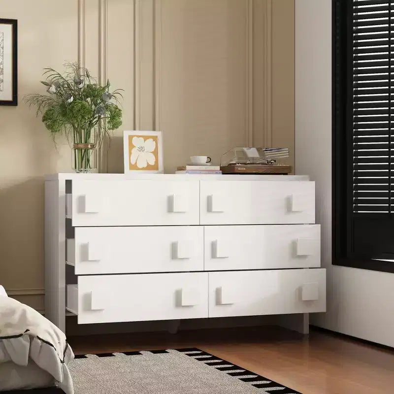 Cassettiera grande bianca a 6 cassetti, comò dal design con doppia maniglia per camera da letto