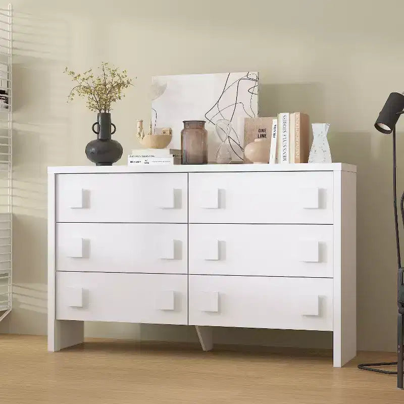 Cassettiera grande bianca a 6 cassetti, comò dal design con doppia maniglia per camera da letto