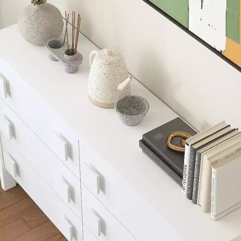 Cassettiera grande bianca a 6 cassetti, comò dal design con doppia maniglia per camera da letto