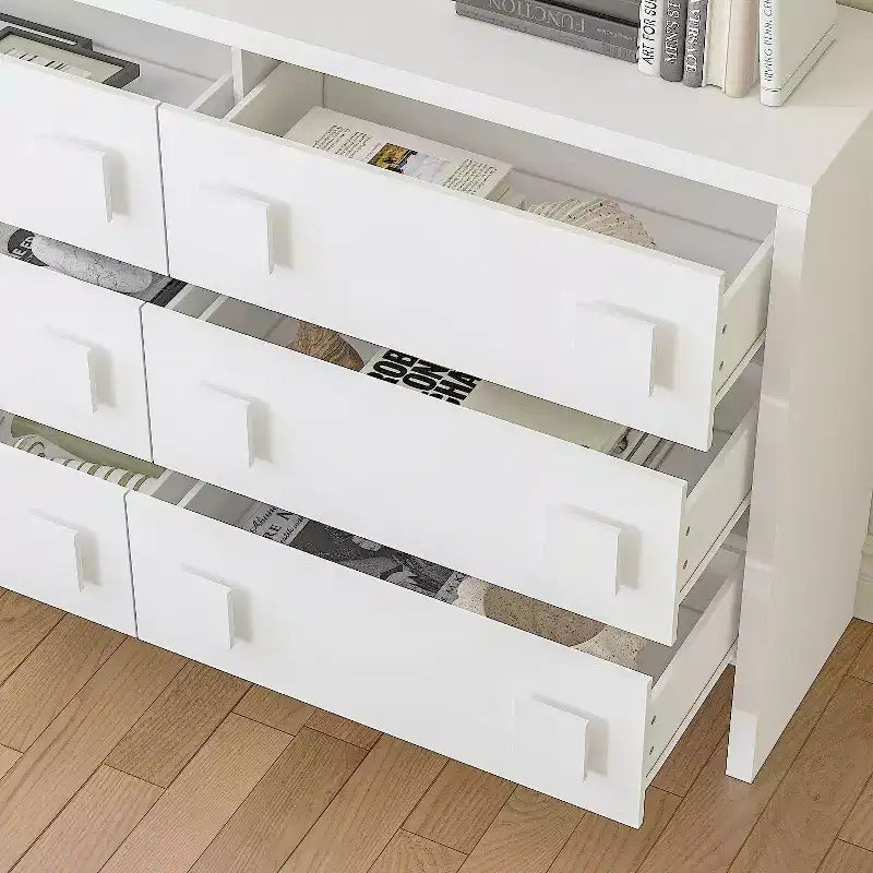 Cassettiera grande bianca a 6 cassetti, comò dal design con doppia maniglia per camera da letto