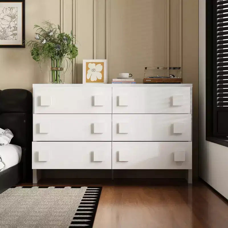 Cassettiera grande bianca a 6 cassetti, comò dal design con doppia maniglia per camera da letto
