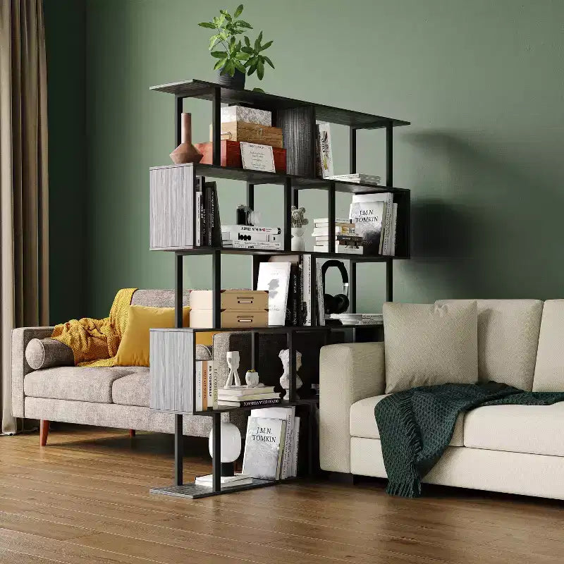 Libreria rustica industriale a 6 ripiani con design a giorno, in legno e metallo, 168 cm