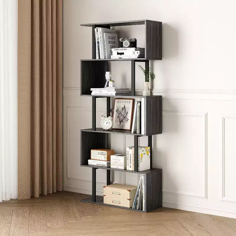 Libreria rustica industriale a 6 ripiani con design a giorno, in legno e metallo, 168 cm