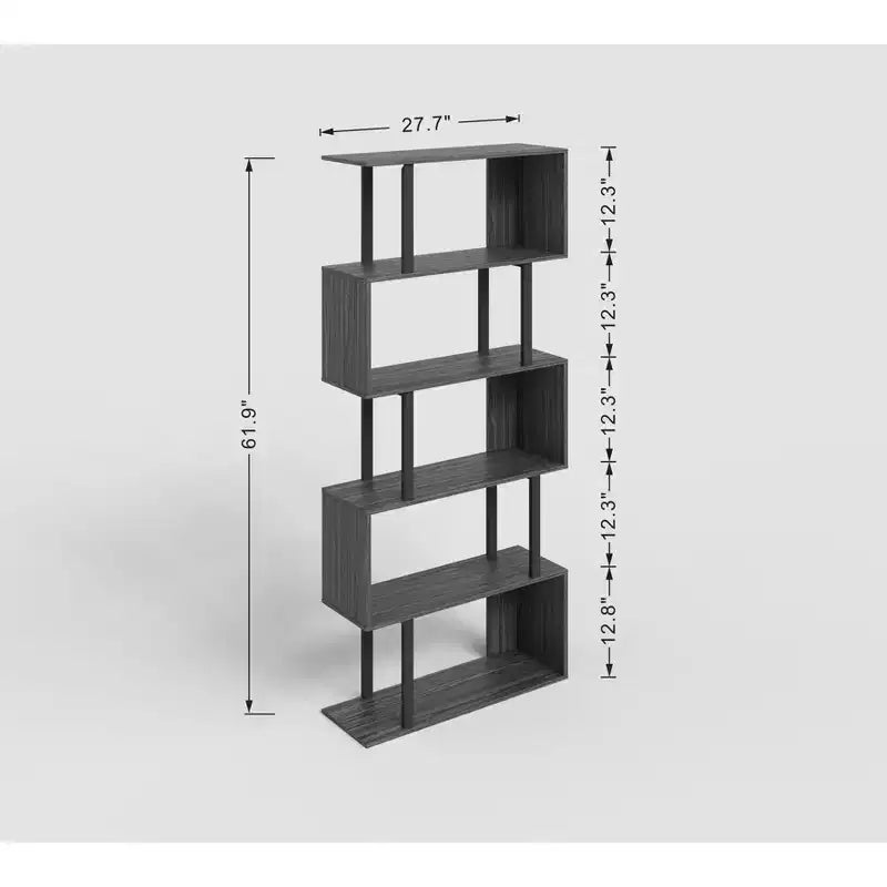 Libreria rustica industriale a 6 ripiani con design a giorno, in legno e metallo, 168 cm