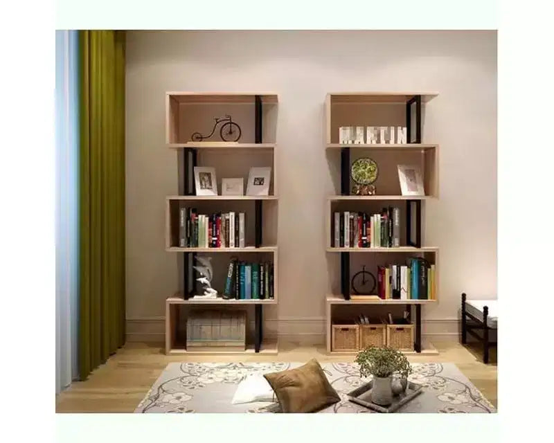 Libreria rustica industriale a 6 ripiani con design a giorno, in legno e metallo, 168 cm