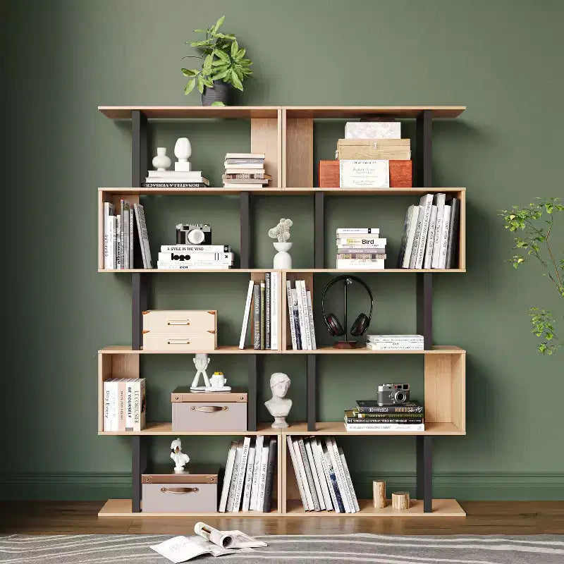 Libreria rustica industriale a 6 ripiani con design a giorno, in legno e metallo, 168 cm