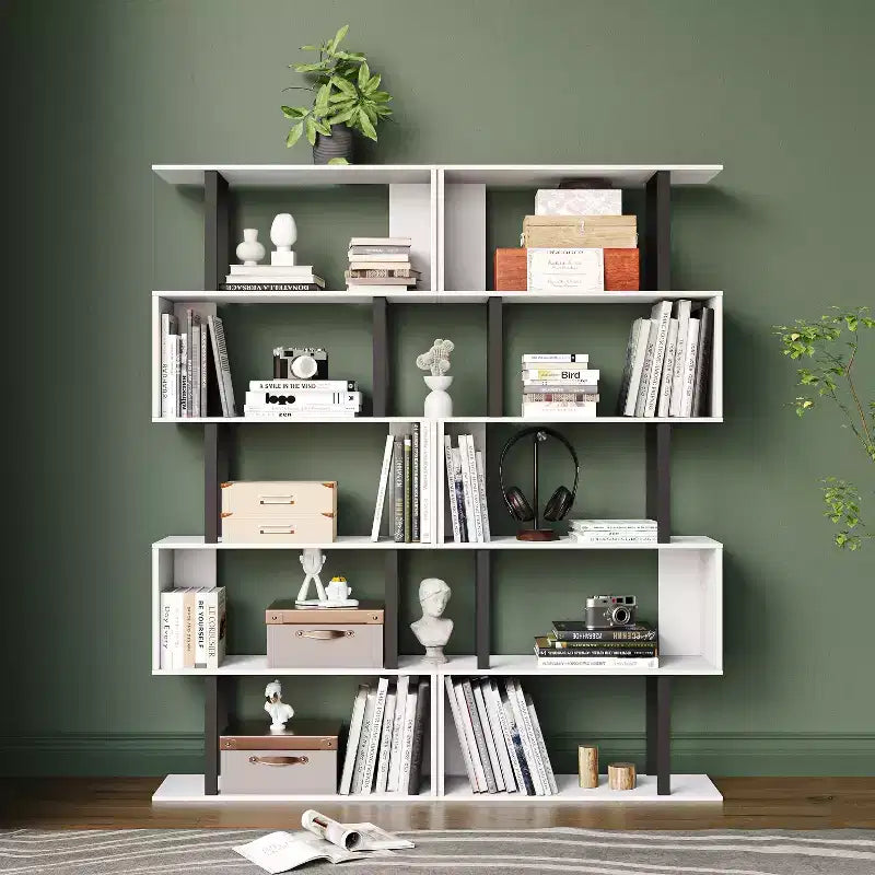 Libreria rustica industriale a 6 ripiani con design a giorno, in legno e metallo, 168 cm