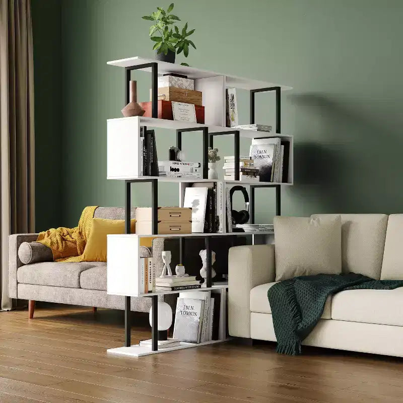 Libreria rustica industriale a 6 ripiani con design a giorno, in legno e metallo, 168 cm