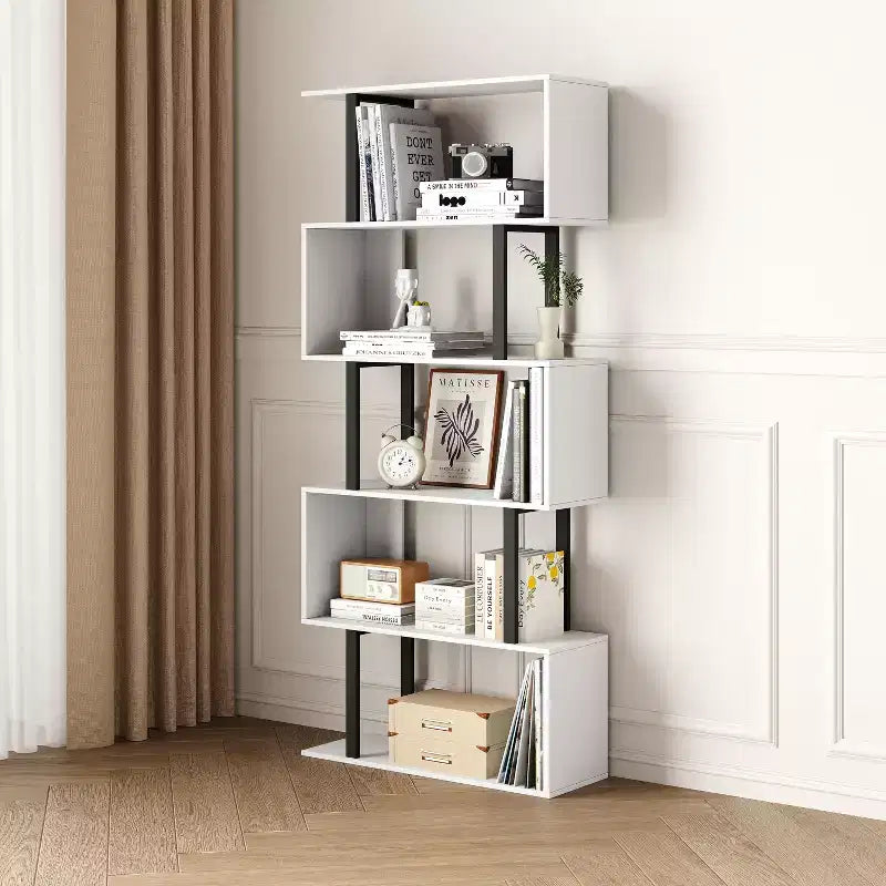 Libreria rustica industriale a 6 ripiani con design a giorno, in legno e metallo, 168 cm