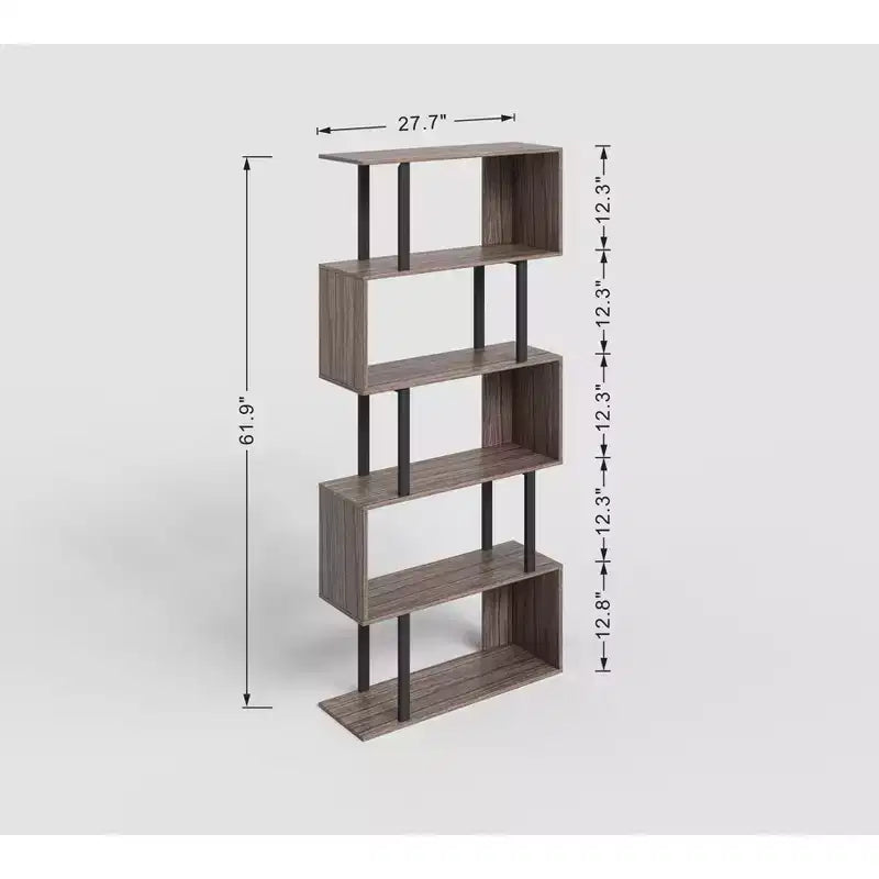 Libreria rustica industriale a 6 ripiani con design a giorno, in legno e metallo, 168 cm