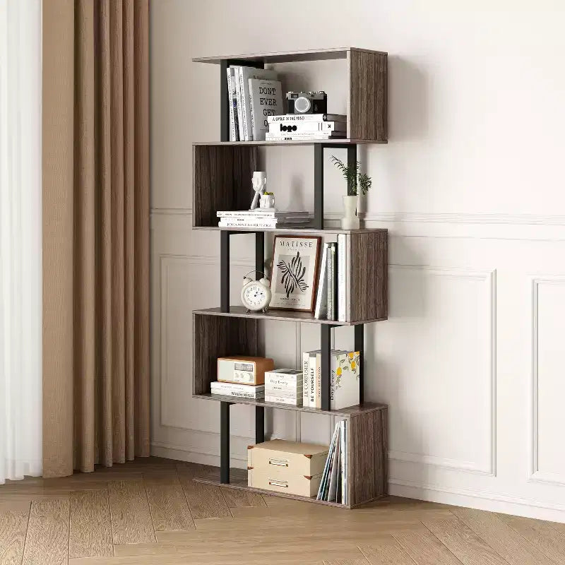 66'' Rustic Industrial 6-Tier Bookshelves and Bookcases With Open Storage Design - Tree City