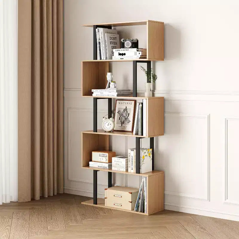 Libreria rustica industriale a 6 ripiani con design a giorno, in legno e metallo, 168 cm