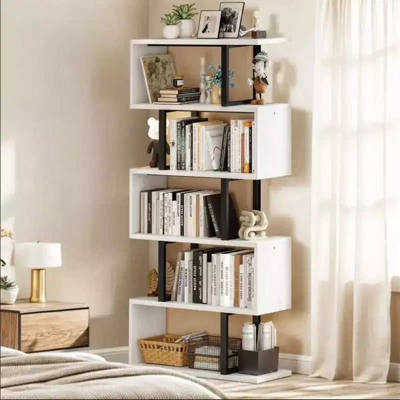 Libreria rustica industriale a 6 ripiani con design a giorno, in legno e metallo, 168 cm