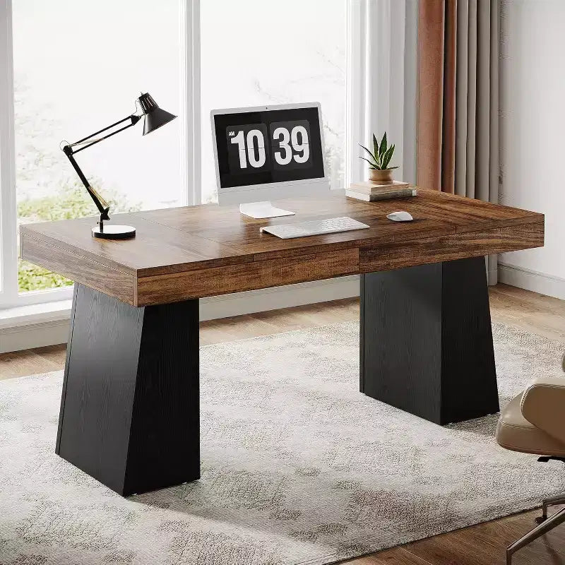 Scrivania direzionale da 55" per ufficio con base a doppio trapezio, workstation da scrittura moderna