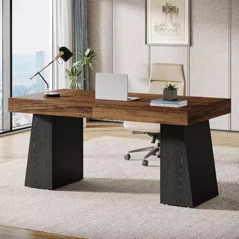 Scrivania direzionale da 55" per ufficio con base a doppio trapezio, workstation da scrittura moderna