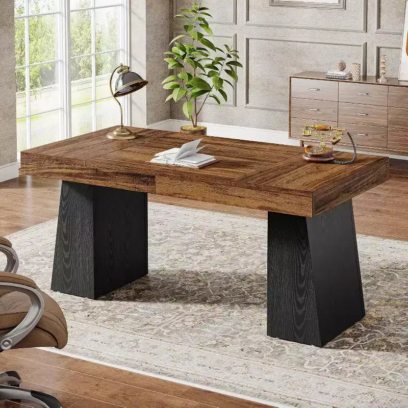 Scrivania direzionale da 55" per ufficio con base a doppio trapezio, workstation da scrittura moderna