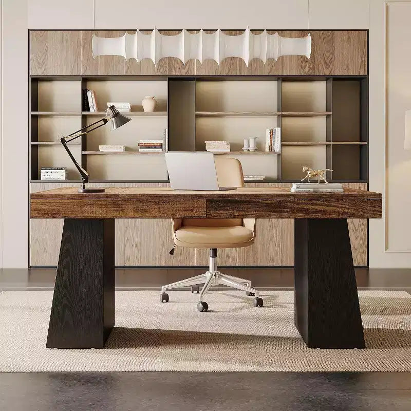 Scrivania direzionale da 55" per ufficio con base a doppio trapezio, workstation da scrittura moderna