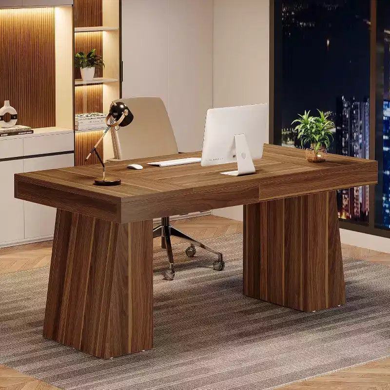 Scrivania direzionale da 55" per ufficio con base a doppio trapezio, workstation da scrittura moderna