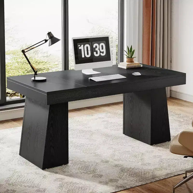Scrivania direzionale da 55" per ufficio con base a doppio trapezio, workstation da scrittura moderna