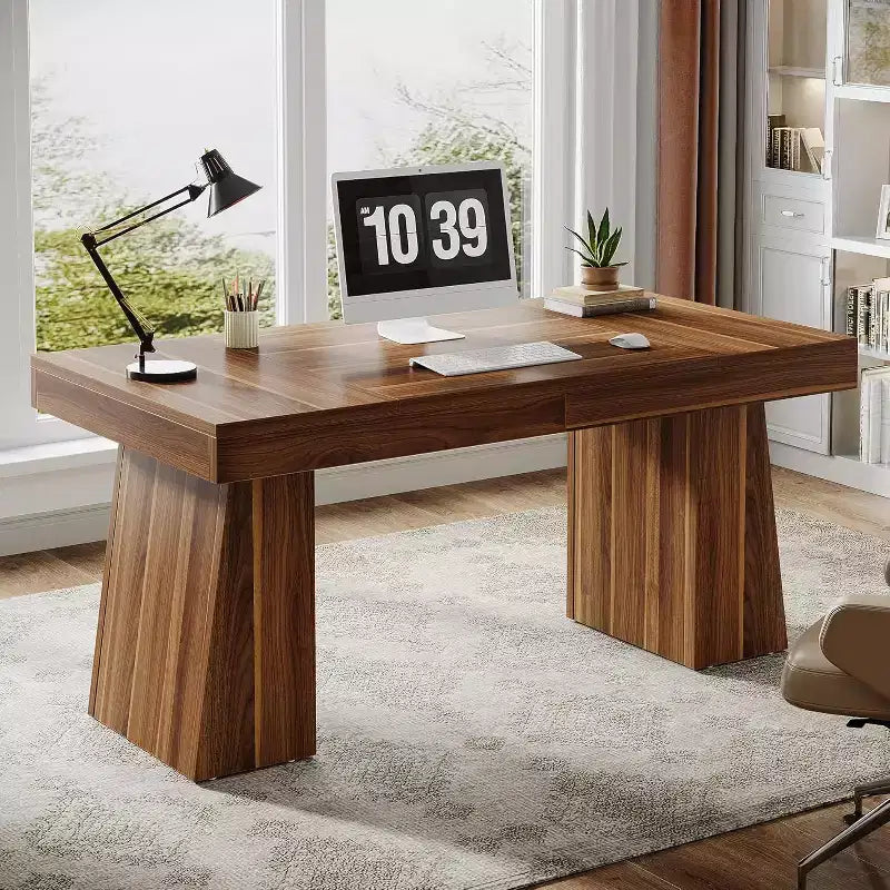 Scrivania direzionale da 55" per ufficio con base a doppio trapezio, workstation da scrittura moderna