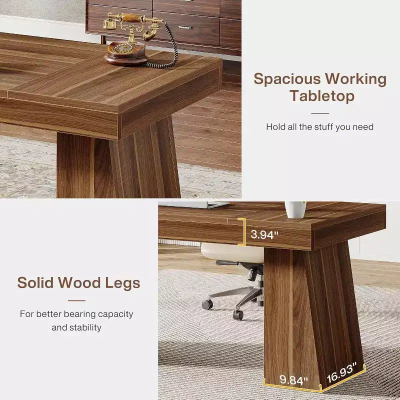 Scrivania direzionale da 55" per ufficio con base a doppio trapezio, workstation da scrittura moderna