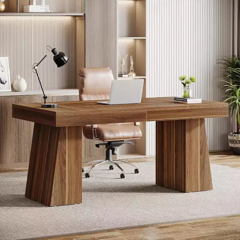 Scrivania direzionale da 55" per ufficio con base a doppio trapezio, workstation da scrittura moderna