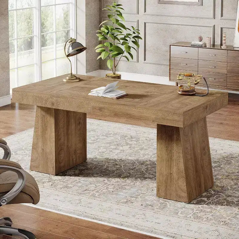 Scrivania direzionale da 55" per ufficio con base a doppio trapezio, workstation da scrittura moderna