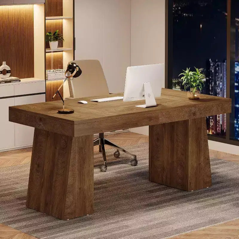 Scrivania direzionale da 55" per ufficio con base a doppio trapezio, workstation da scrittura moderna