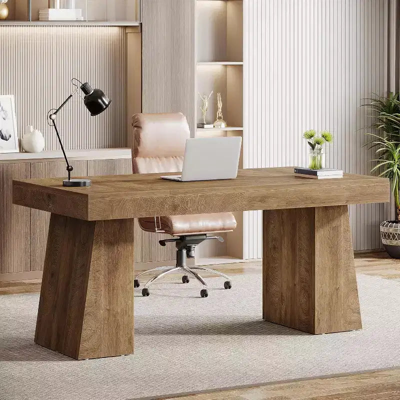 Scrivania direzionale da 55" per ufficio con base a doppio trapezio, workstation da scrittura moderna