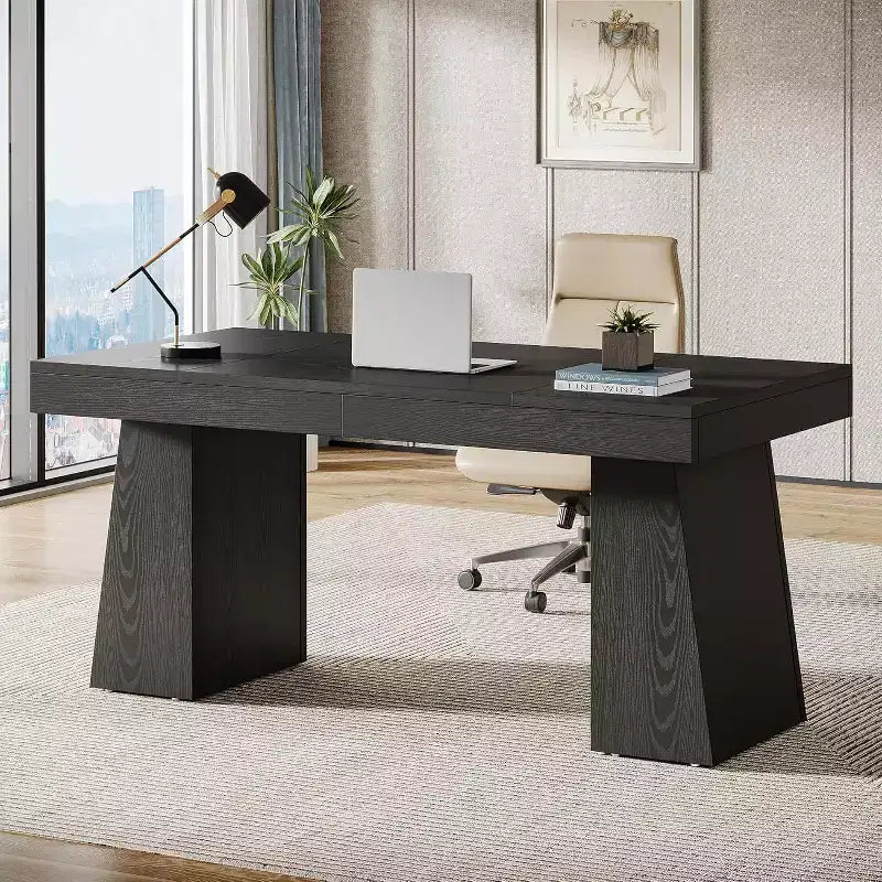 Scrivania direzionale da 55" per ufficio con base a doppio trapezio, workstation da scrittura moderna