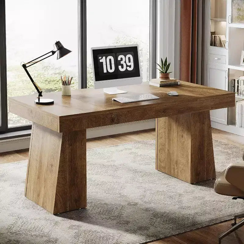 Scrivania direzionale da 55" per ufficio con base a doppio trapezio, workstation da scrittura moderna