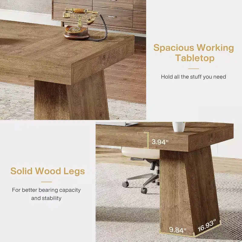 Scrivania direzionale da 55" per ufficio con base a doppio trapezio, workstation da scrittura moderna