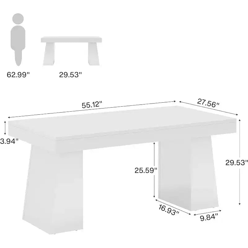 Scrivania direzionale da 55" per ufficio con base a doppio trapezio, workstation da scrittura moderna