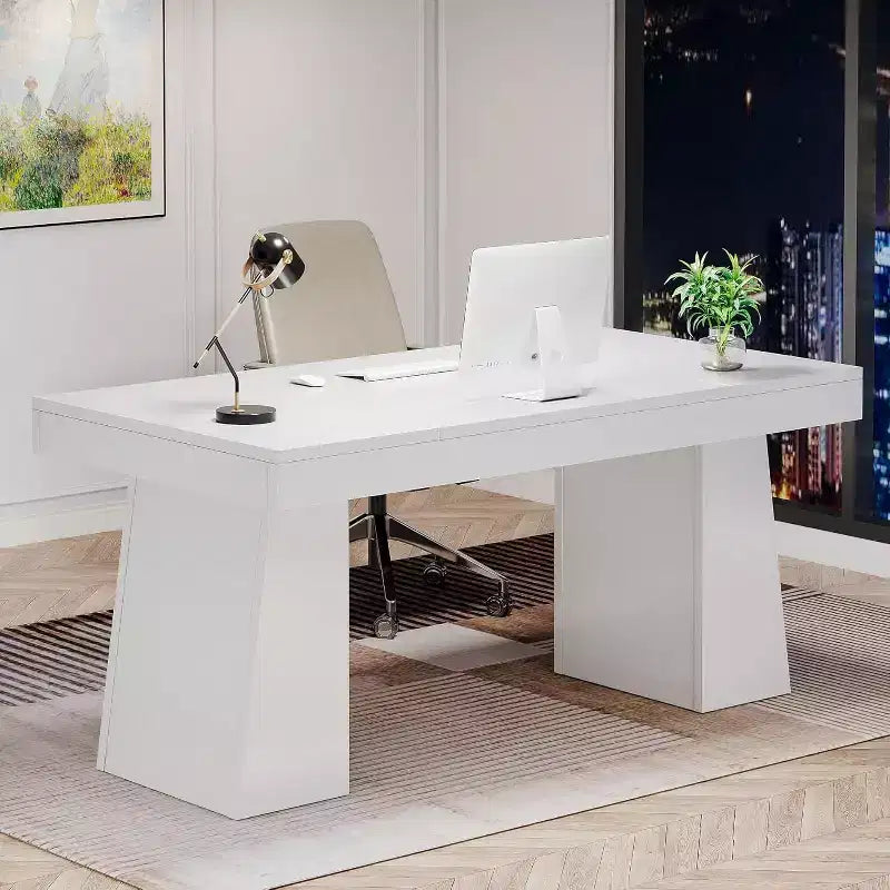 Scrivania direzionale da 55" per ufficio con base a doppio trapezio, workstation da scrittura moderna