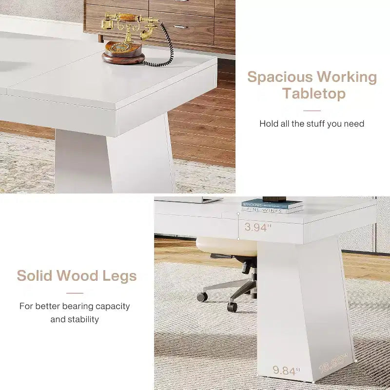 Scrivania direzionale da 55" per ufficio con base a doppio trapezio, workstation da scrittura moderna