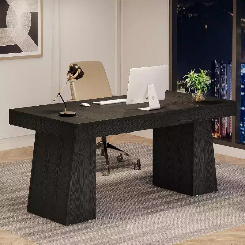 Scrivania direzionale da 55" per ufficio con base a doppio trapezio, workstation da scrittura moderna