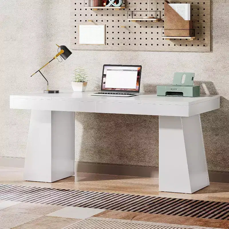Scrivania direzionale da 55" per ufficio con base a doppio trapezio, workstation da scrittura moderna
