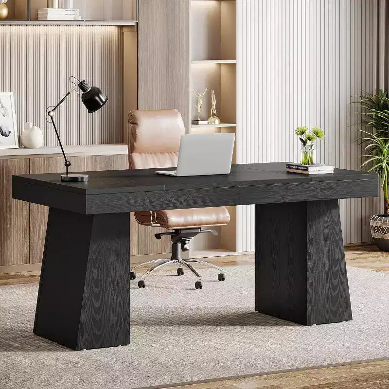 Scrivania direzionale da 55" per ufficio con base a doppio trapezio, workstation da scrittura moderna
