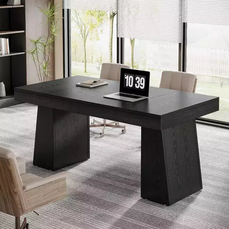 Scrivania direzionale da 55" per ufficio con base a doppio trapezio, workstation da scrittura moderna