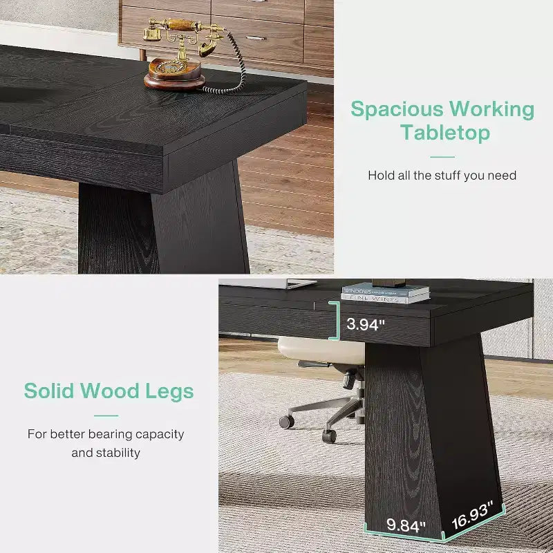 Scrivania direzionale da 55" per ufficio con base a doppio trapezio, workstation da scrittura moderna