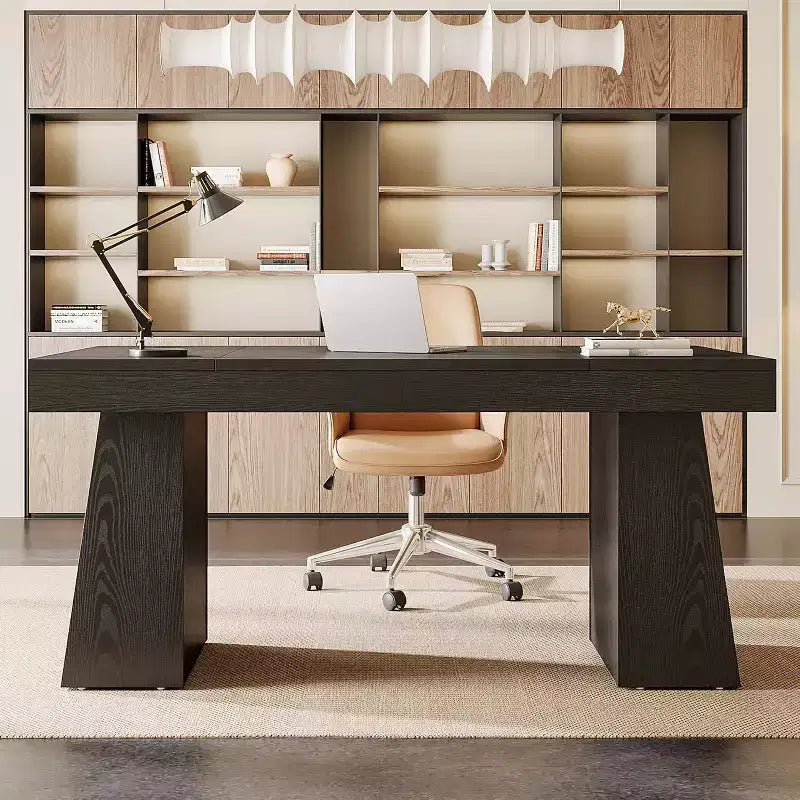 Scrivania direzionale da 55" per ufficio con base a doppio trapezio, workstation da scrittura moderna