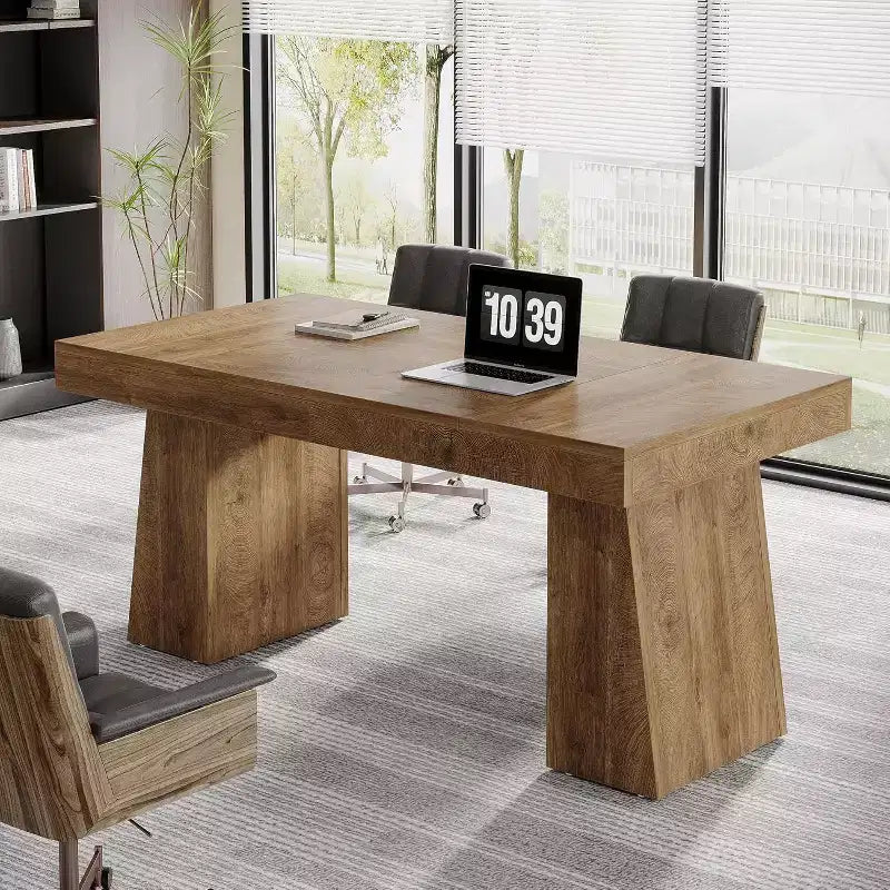 Scrivania direzionale da 55" per ufficio con base a doppio trapezio, workstation da scrittura moderna