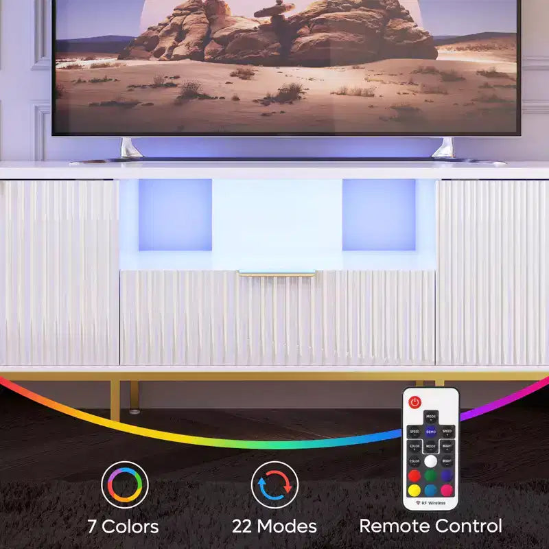 Mobile porta TV LED 55/70" per TV da 60-80", mobile TV lucido con cassetti e ante
