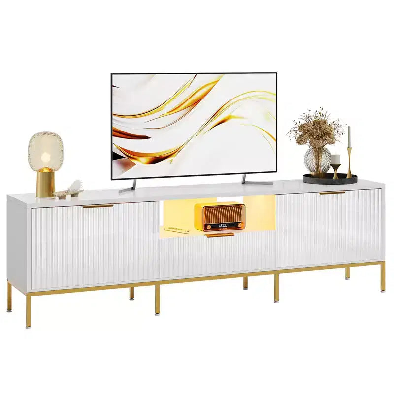 Mobile porta TV LED 55/70" per TV da 60-80", mobile TV lucido con cassetti e ante